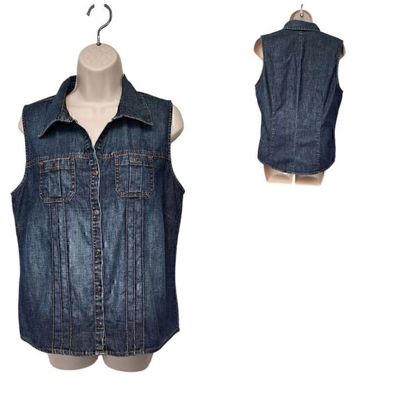 Old Navy Perfect Fit Denim Sleeve Top Size Large - Picture 1 of 7